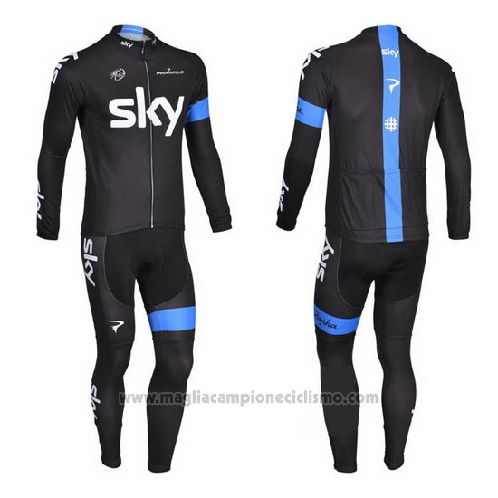 2013 Abbigliamento Ciclismo Sky Blu e Nero Manica Lunga e Salopette